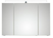 Moderner Spiegelschrank mit drei Türen und integrierter Beleuchtung, Frontalansicht.