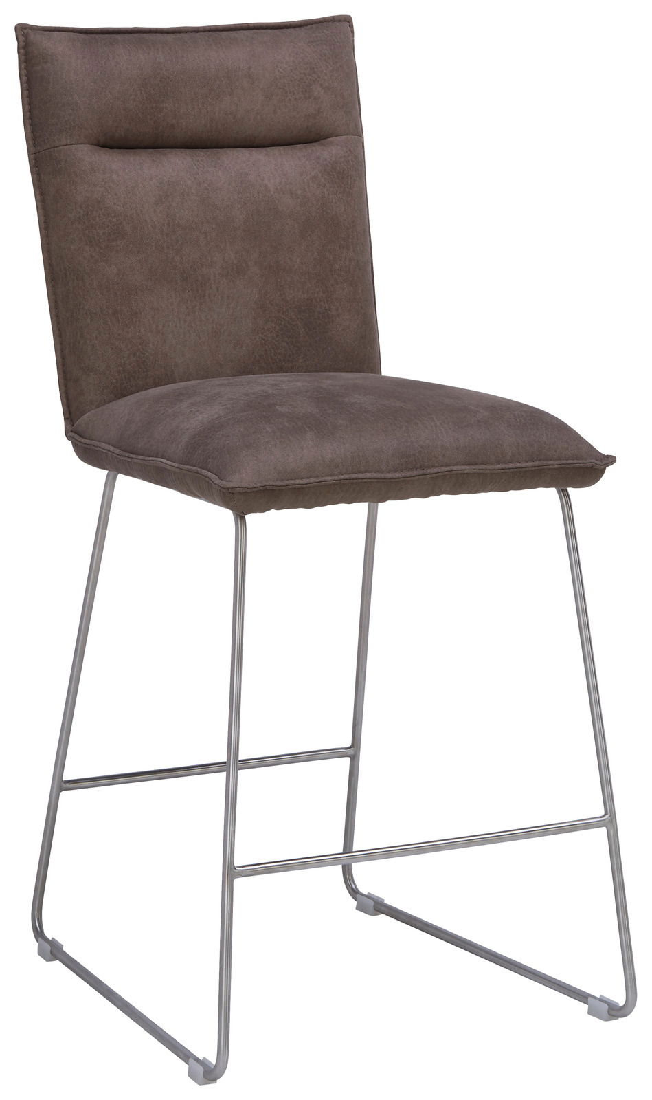 Valnatura Barstuhl SCALA Barstuhl mit braunem Polstersitz und Rückenlehne, auf silbernem Metallgestell, seitliche Perspektive