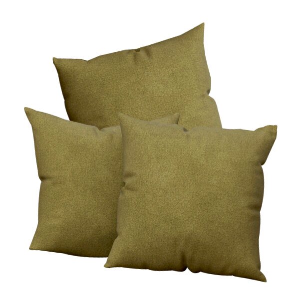 Lounge Handmade Kissen-Set 3tlg. GEMINI Drei olivgrüne Zierkissen aus Stoff, leicht versetzt gestapelt, in frontaler Ansicht mit leicht schräger Perspektive