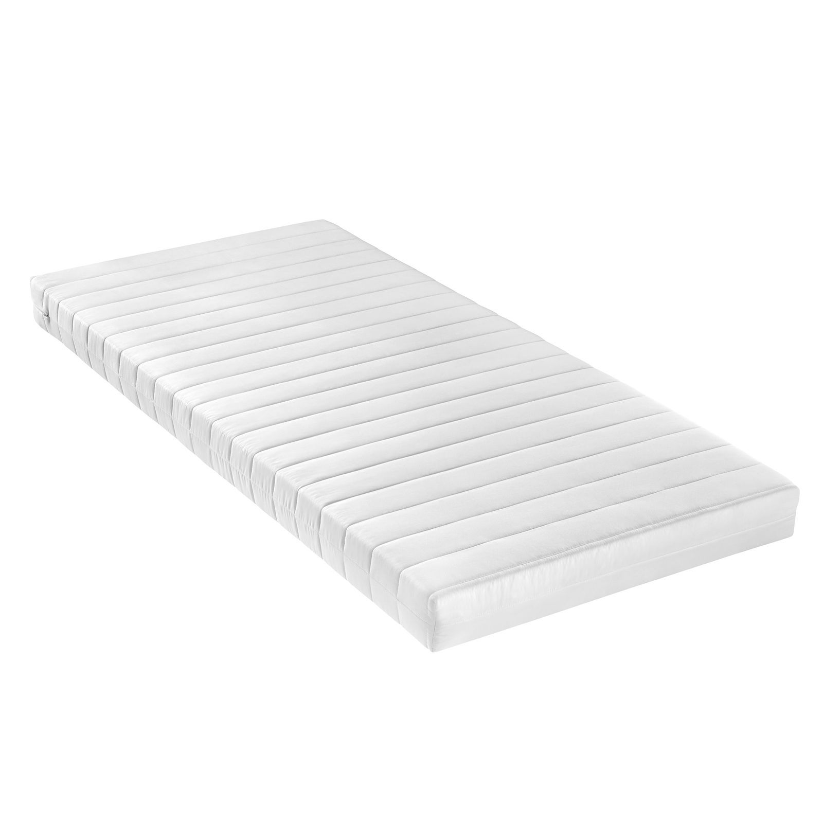 Komfort-Wendematratze H2/H3 in seitlicher Perspektive, weiße Oberfläche mit gestepptem Design