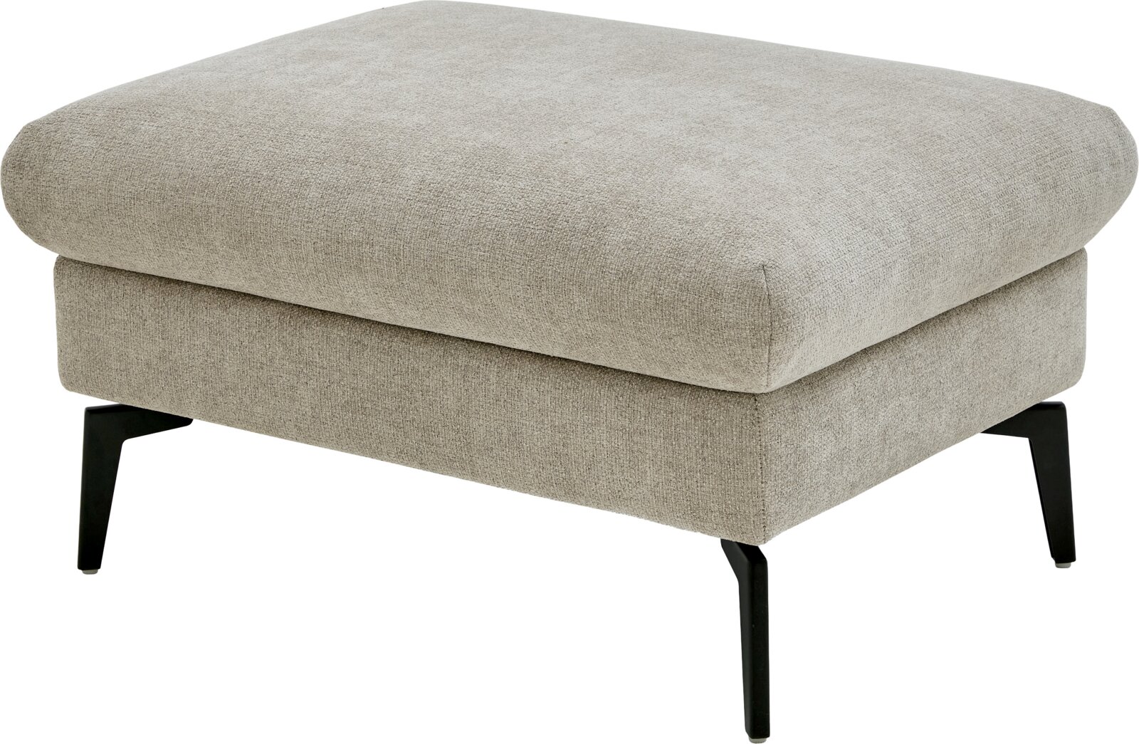 Musterring XL-poef MR 1370 Beige gestoffeerde voetenbank/ottoman met zwarte metalen poten, schuin van voren gefotografeerd