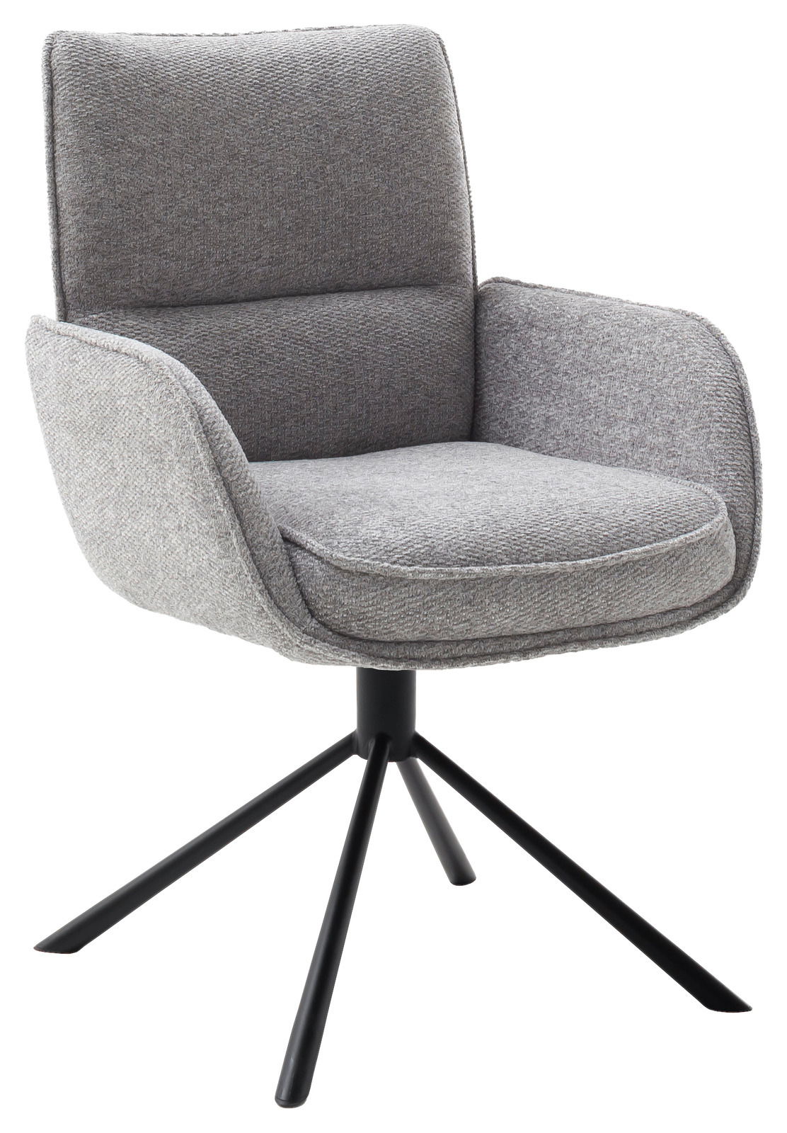 Novel Armlehnstuhl ISABEL Grauer Armlehnstuhl mit Stoffbezug und schwarzem Metallgestell, seitliche Perspektive