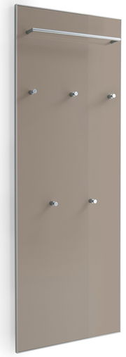 Seitliche Ansicht eines XL-Garderobenpaneels mit mehreren Haken und einer oberen Stange in modernem Design.