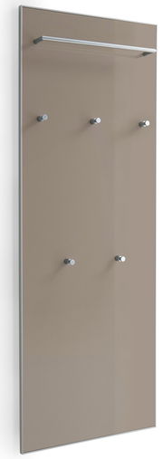 Seitliche Ansicht eines XL-Garderobenpaneels mit mehreren Haken und einer oberen Stange in modernem Design.