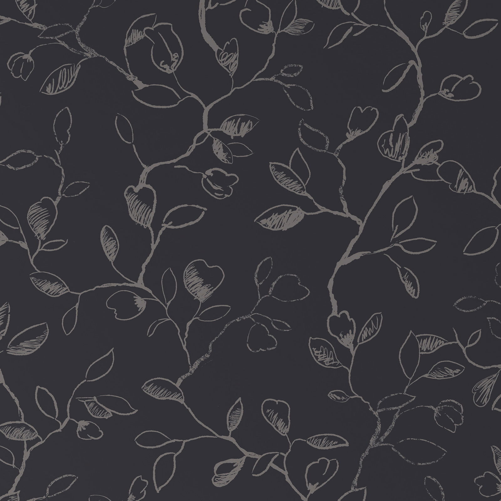 Dunkelblaue Bettwäsche mit floralem Muster aus stilisierten Zweigen und Blättern, Draufsicht