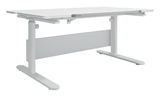 Moderner höhenverstellbarer Schreibtisch in Weiß, seitliche Perspektive