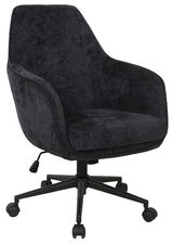 Schwarzer Drehstuhl mit gepolstertem Sitz und Rückenlehne, seitliche Ansicht