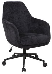 Schwarzer Drehstuhl mit gepolstertem Sitz und Rückenlehne, seitliche Ansicht