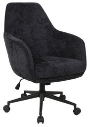 Schwarzer Drehstuhl mit gepolstertem Sitz und Rückenlehne, seitliche Ansicht