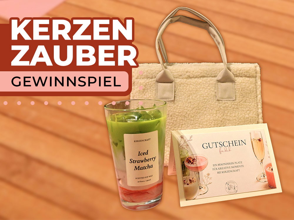 Kerzenzauber-Gewinnspiel mit Duftkerze, Tasche und Gutschein.