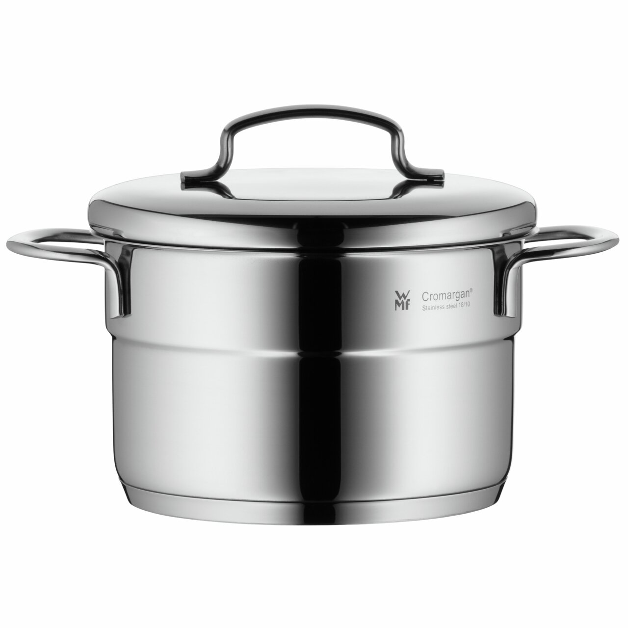 Fleischtopf MINI 14cm mit Deckel aus Edelstahl, seitliche Perspektive