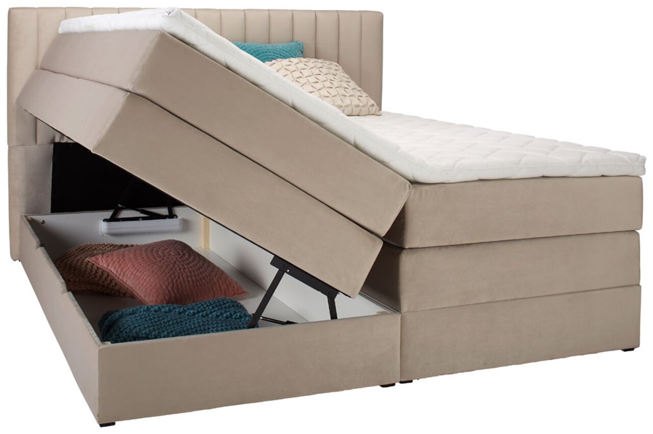 Z2 Boxspringbed SIMON Boxspringbett mit geöffnetem Stauraum, seitliche Perspektive