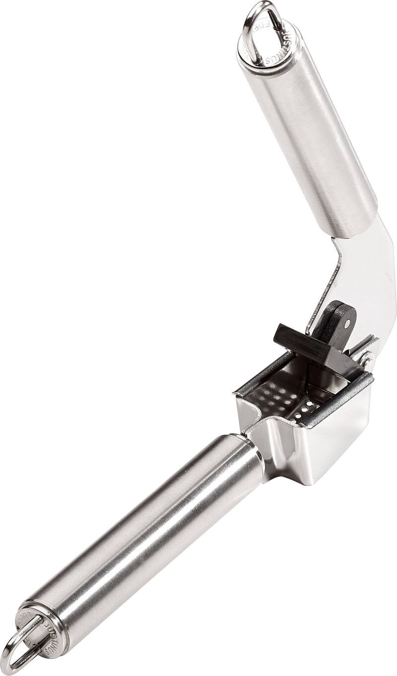 Knoblauchpresse ProfiLine aus Edelstahl in seitlicher Perspektive