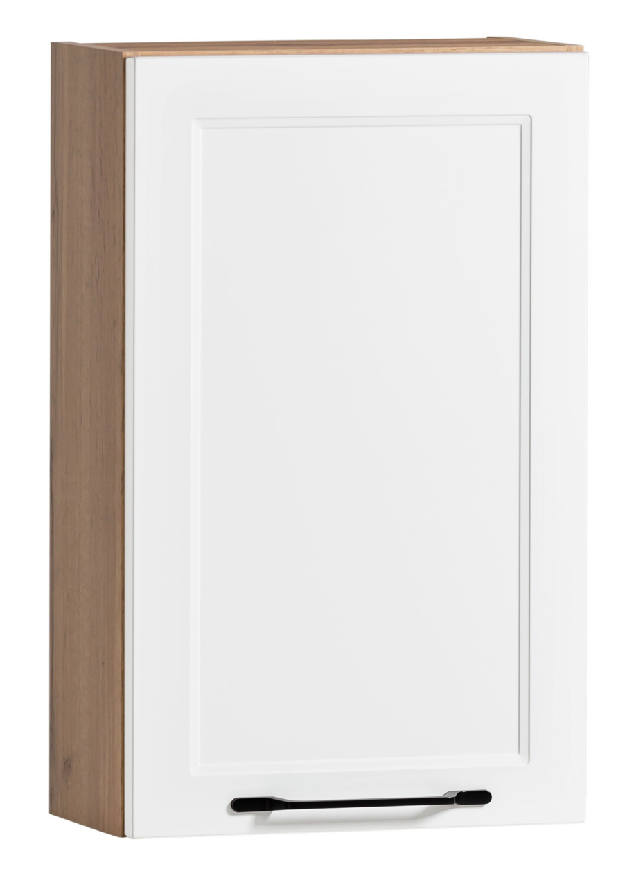 XORA Hängeschrank MERAN Hängeschrank mit weißer Tür und Holzrahmen, Frontansicht