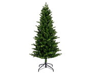 Künstlicher Weihnachtsbaum in Tannenform, frontal fotografiert, mit stabilem Metallständer.