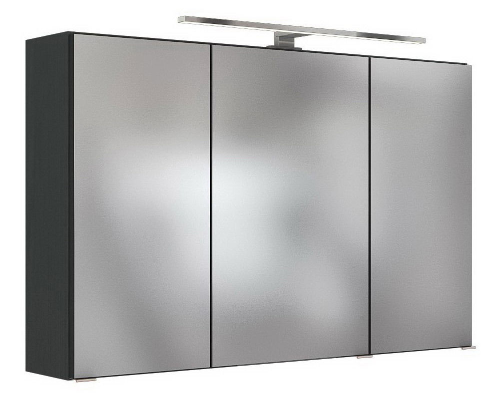 Moderner Spiegelschrank mit drei Türen und integrierter Beleuchtung, Frontalansicht