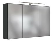 Moderner Spiegelschrank mit drei Türen und integrierter Beleuchtung, Frontalansicht