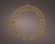 Schwarzer Kranz mit Micro LED-Lichtern, frontal betrachtet, auf dunklem Hintergrund.