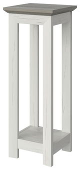 Beistelltisch aus der Serie Camron/Benton in hellem Holz mit quadratischer Tischplatte und offener Ablage, seitliche Perspektive