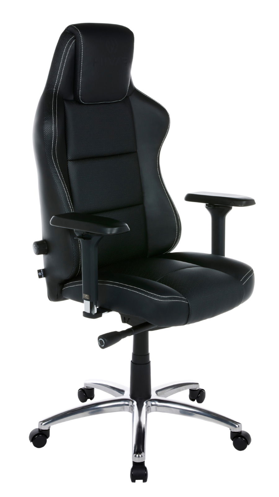 HIVAR Gaming Stuhl EQLIPSE Schwarzer Gaming-Stuhl mit verstellbaren Armlehnen und ergonomischem Design, seitliche Perspektive