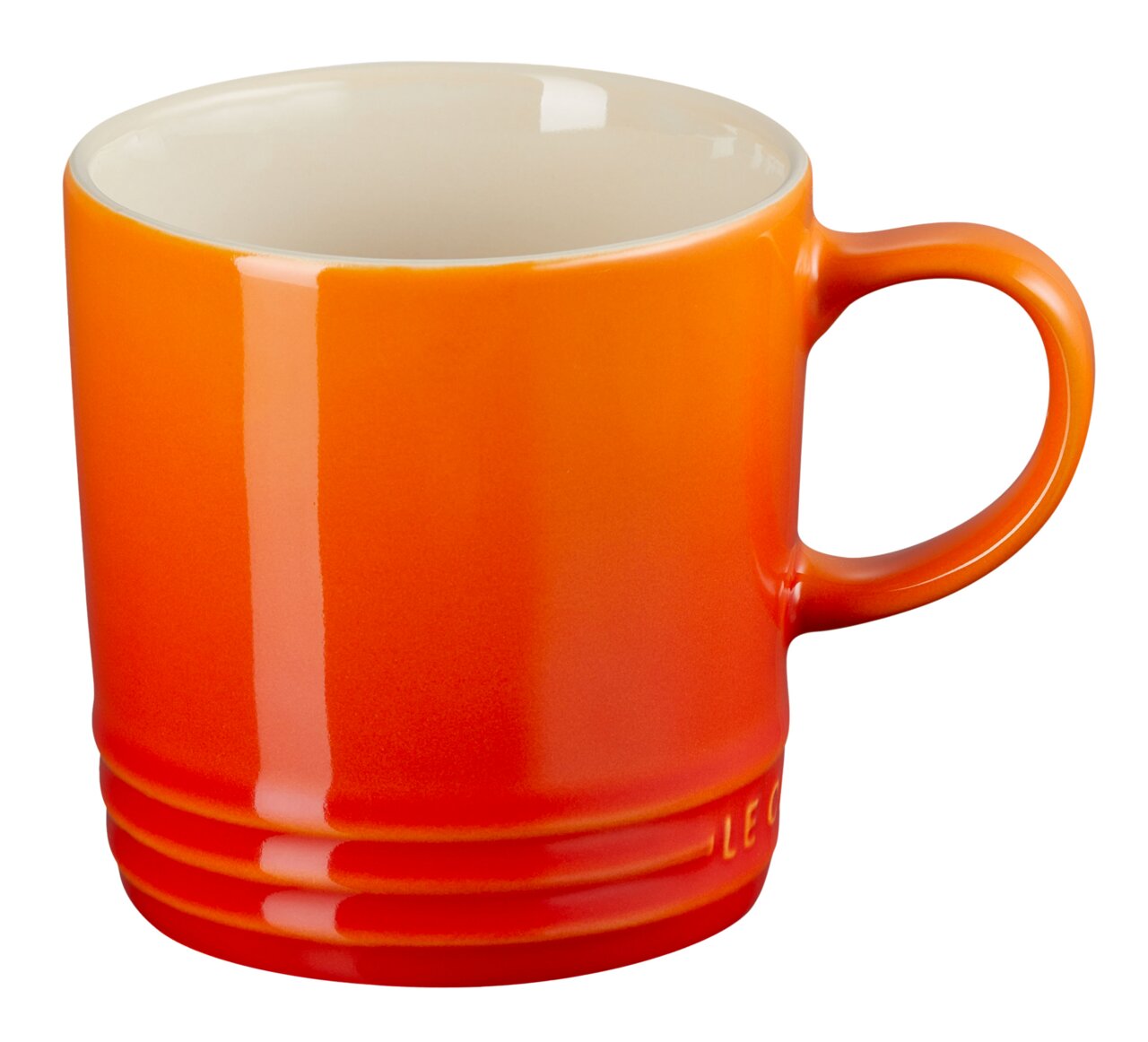 Ofenroter Becher aus Keramik mit Henkel, seitliche Perspektive