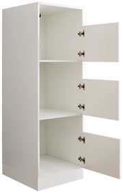 Weißer Wäscheschrank der Serie WASCHPUNKT von XORA mit drei offenen Türen, seitliche Perspektive