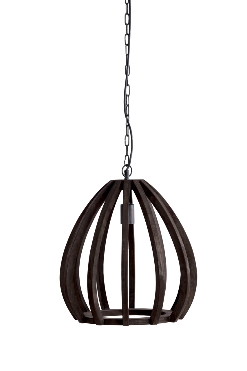 Hanglamp BARSIA van donker hout met kettingophanging, zijaanzicht