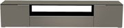 Frontansicht eines grauen XL TV-Lowboards mit zwei Türen und einem offenen Fach in der Mitte.