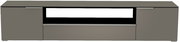 Frontansicht eines grauen XL TV-Lowboards mit zwei Türen und einem offenen Fach in der Mitte.