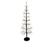 Zwarte decoratieve lichtboom met fijne takken en warmwitte lichtpuntjes, volledig van voren afgebeeld op een witte achtergrond