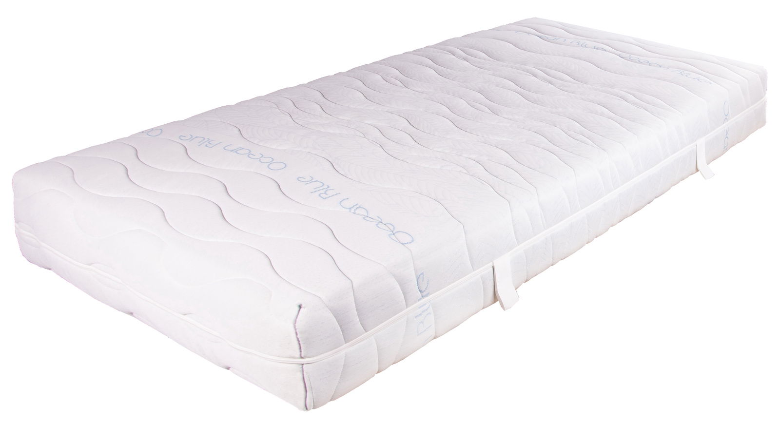 Kaltschaummatratze 80x200 cm in seitlicher Perspektive mit wellenförmigem Muster und Tragegriffen