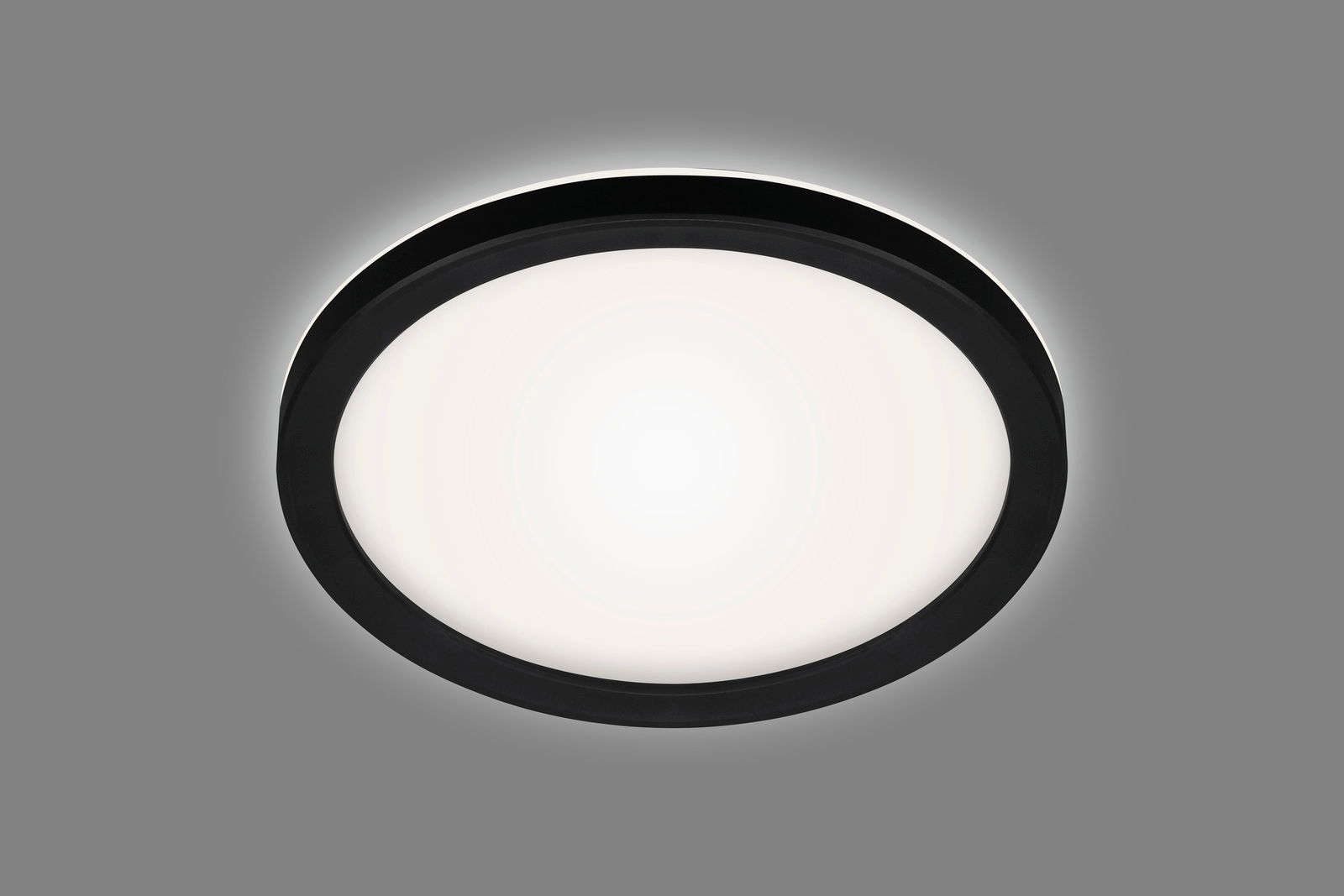 Runde LED-Deckenleuchte mit schwarzem Rahmen, Ansicht von unten