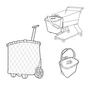 Illustration eines Einkaufstrolleys mit Rhombus-Muster, seitliche und frontale Perspektive.
