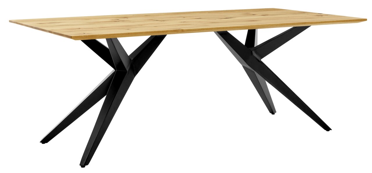 Musterring Eettafel MR TARIO Moderne eettafel met houten blad en zwarte metalen poten, zijaanzicht