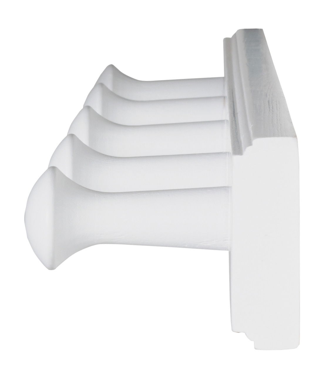 Seitenansicht einer weißen Garderobenleiste mit vier Haken, Serie FAUSTO.