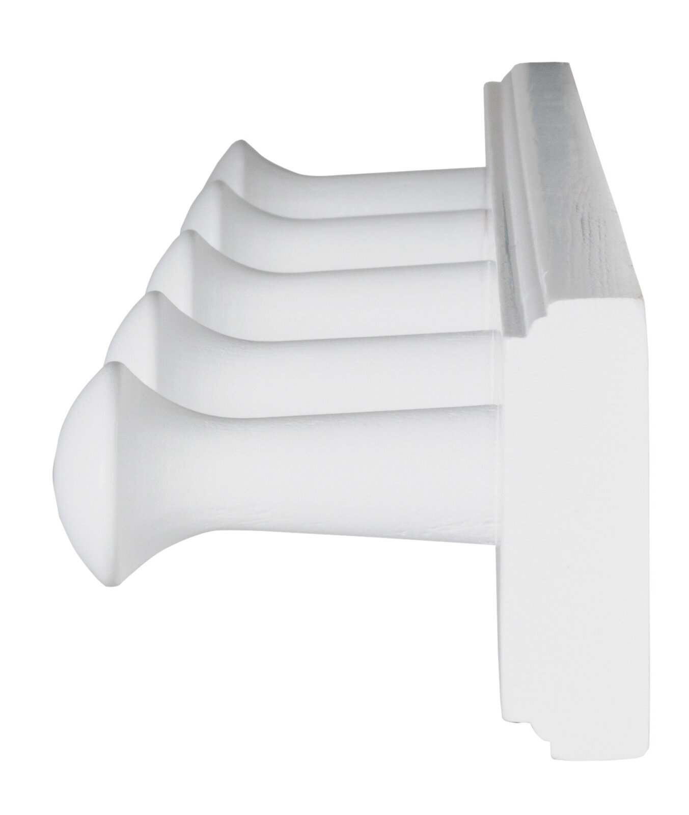 Seitenansicht einer weißen Garderobenleiste mit vier Haken, Serie FAUSTO.