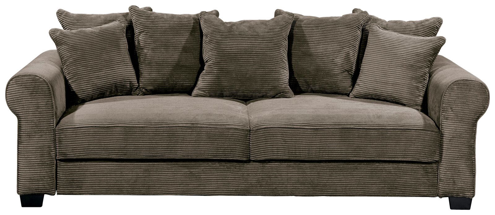 Bequemes Funktionssofa in Frontalansicht mit mehreren Kissen, ideal für gemütliche Wohnzimmer.