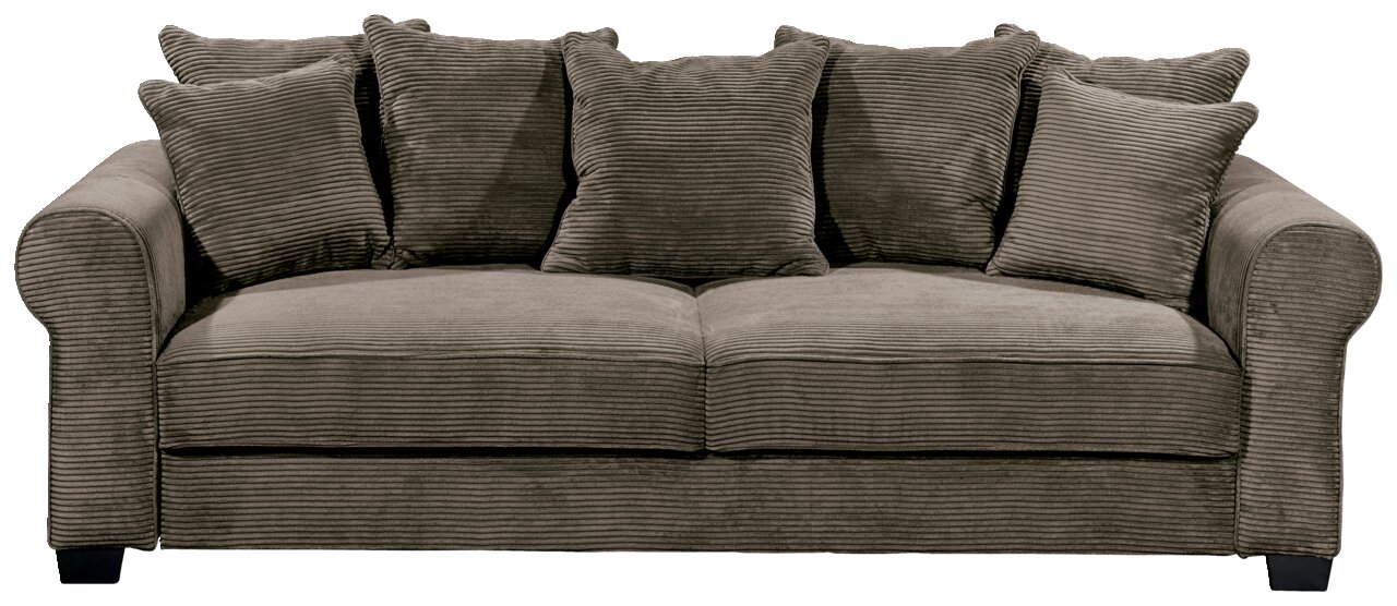 Bequemes Funktionssofa in Frontalansicht mit mehreren Kissen, ideal für gemütliche Wohnzimmer.