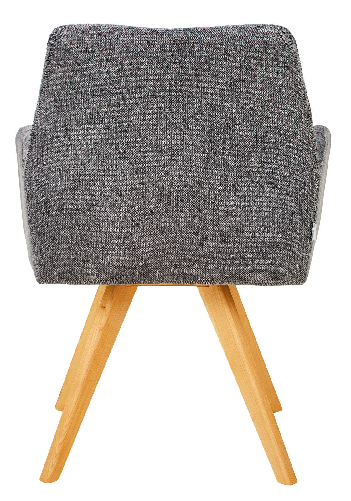 Linea Natura Armlehnstuhl PISA Rückansicht eines grauen Armlehnstuhls mit Holzbeinen