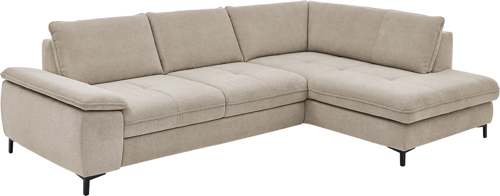 Beige Eckgarnitur mit schwarzem Metallfuß, Perspektive von vorne links