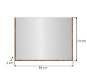 Rechteckiger Wandspiegel mit braunem Holzrahmen, Frontansicht; Maße ca. 95 x 70 cm, Rahmenbreite ca. 2 cm.