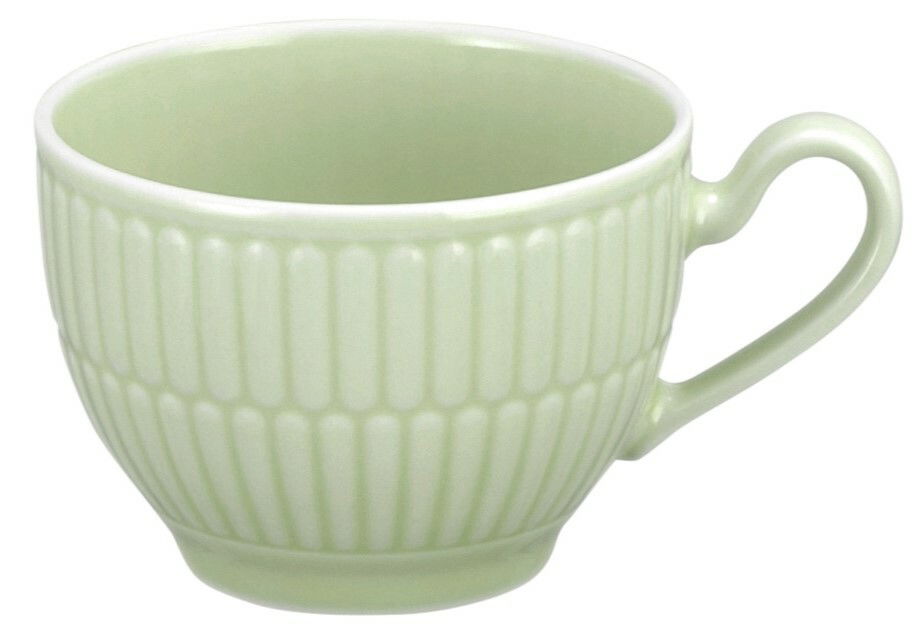 Espressoobertasse 0,10 l in hellem Grün mit geriffeltem Design, seitliche Perspektive