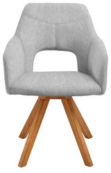 Moderner grauer Sessel mit Holzbeinen, Frontalansicht