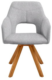 Moderner grauer Sessel mit Holzbeinen, Frontalansicht