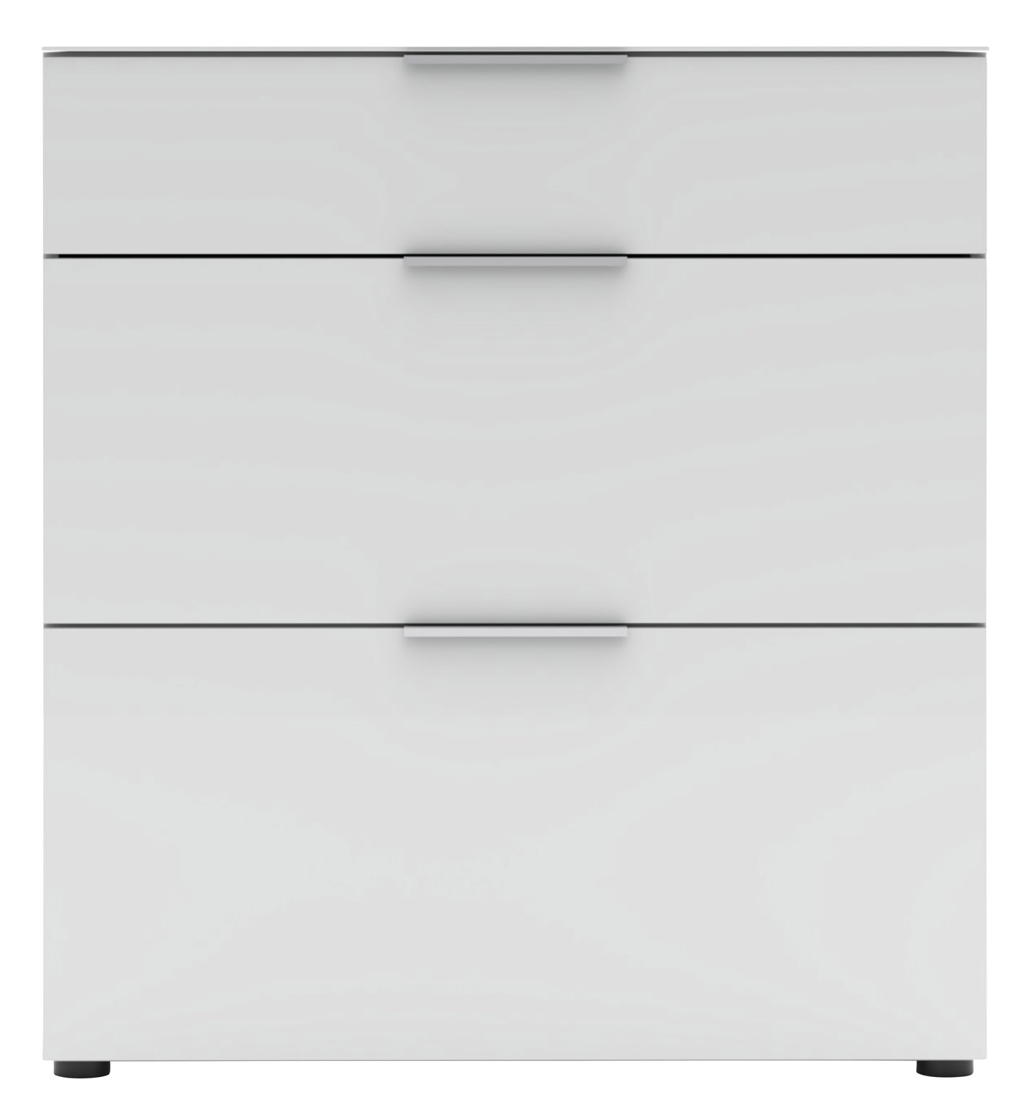 Moderner weißer Schuhschrank mit drei Schubladen, Frontalansicht