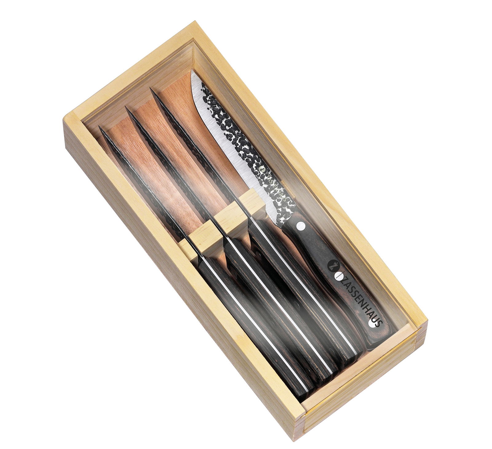Steakmesser HUNTER 4er-Set in einer Holzbox, Ansicht von oben