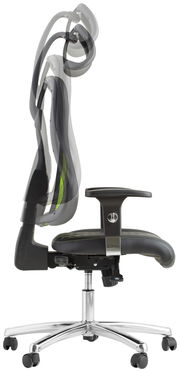 Seitenansicht eines Gaming-Stuhls mit verstellbarer Kopfstütze und ergonomischem Design.