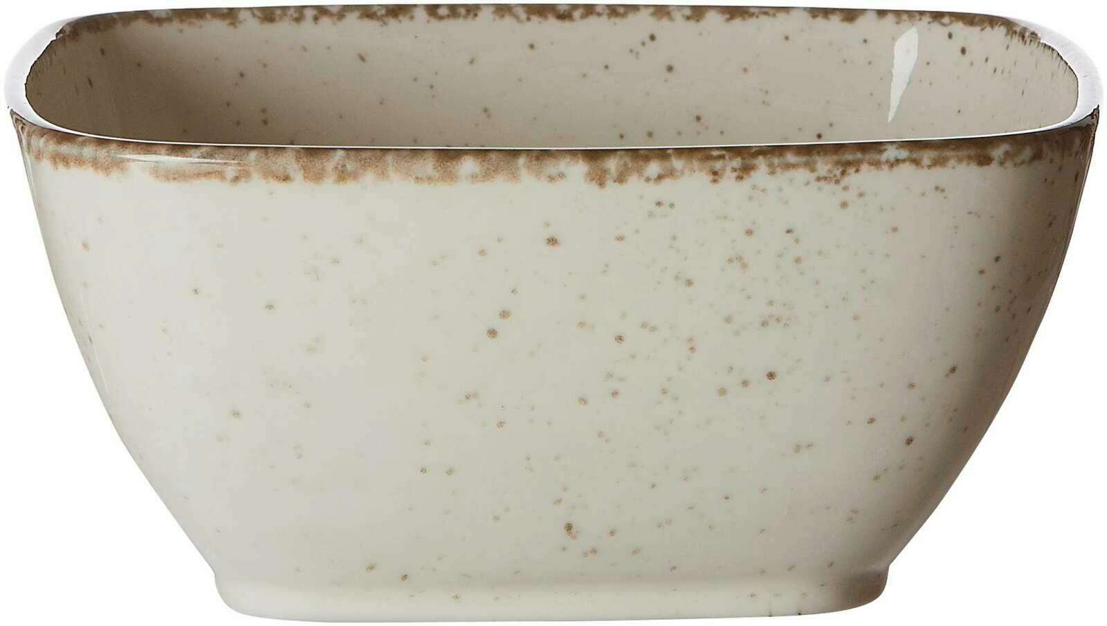 Eckige Beilagenschale 14cm in beige mit gesprenkeltem Muster, seitliche Perspektive