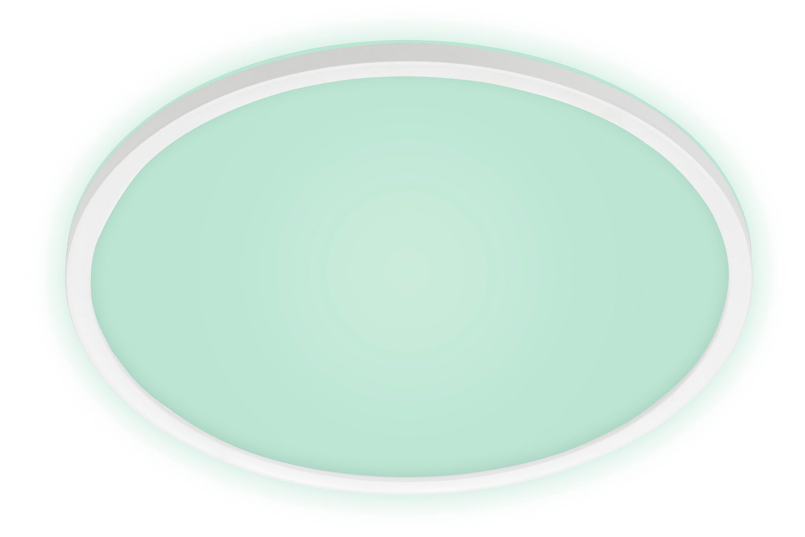 Runde LED-Deckenleuchte mit grünlichem Leuchten, Ansicht von unten