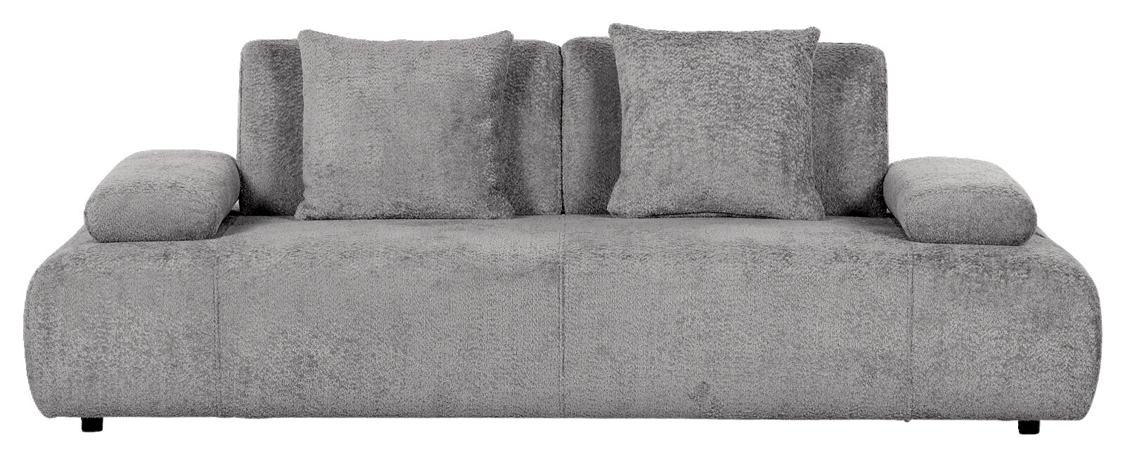 Graues Sofa 2-Sitzer mit zwei Rückenkissen und Armlehnen, Frontalansicht